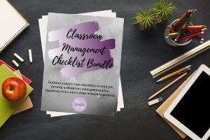 Classroom Management Checklist Bundle on a Black Desk
