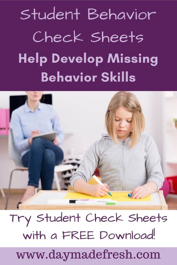 Student working on a student behavior check sheet