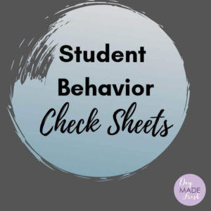 Student Behavior Check Sheets title on blue brushstroke circle
