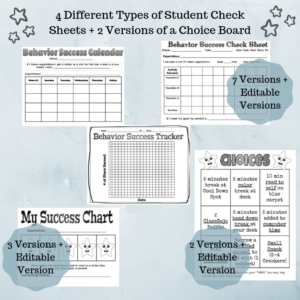 Examples of Student Behavior Check Sheets on a blue background