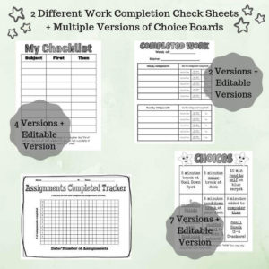 Examples of Student Work Completion Check Sheets on Green Back Ground