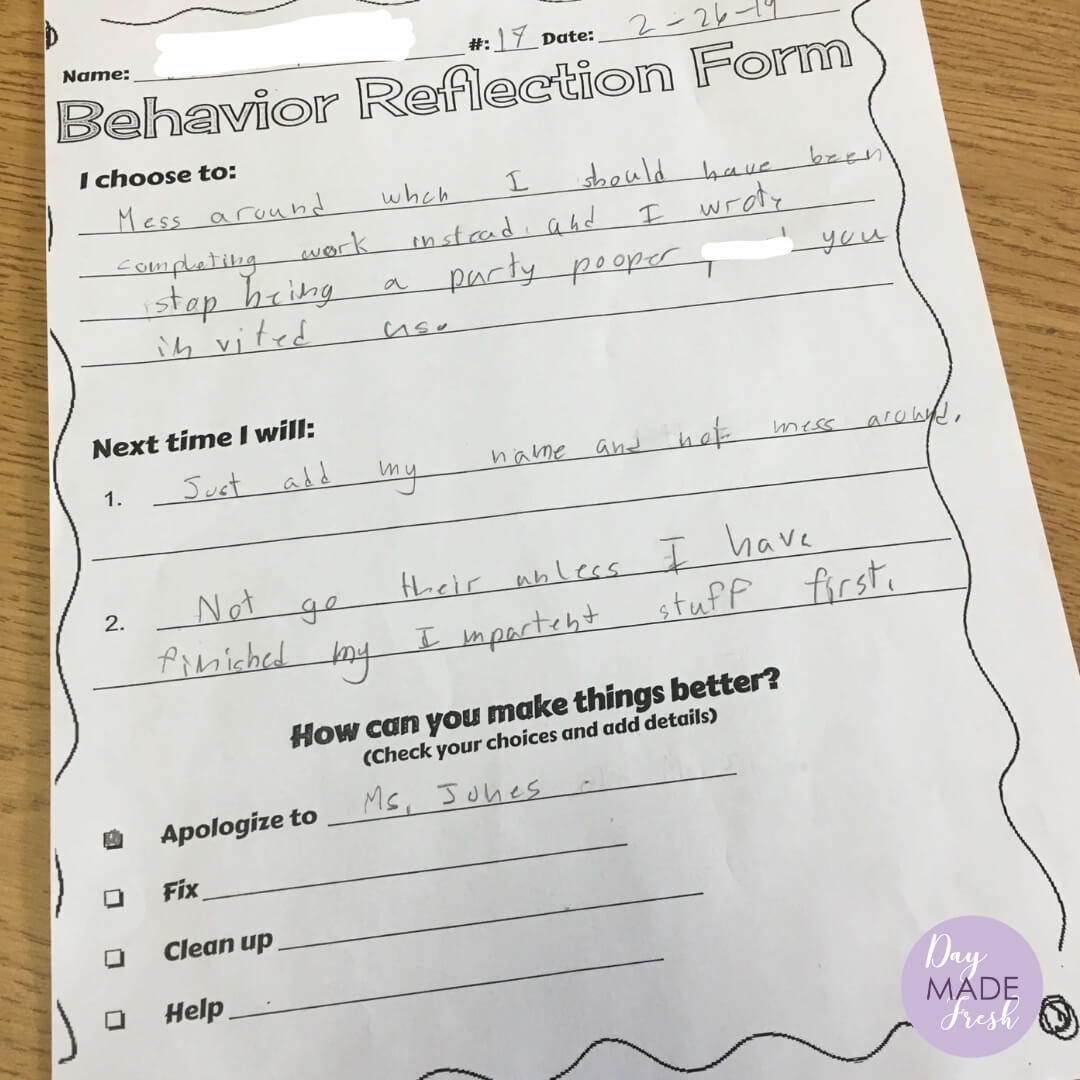 behavior reflection essay middle school
