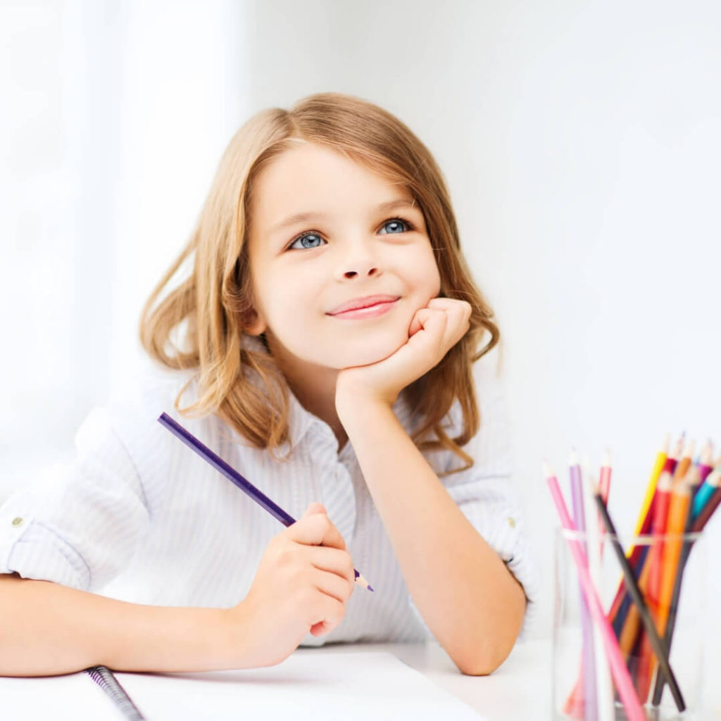 Female elementary student looking ahead