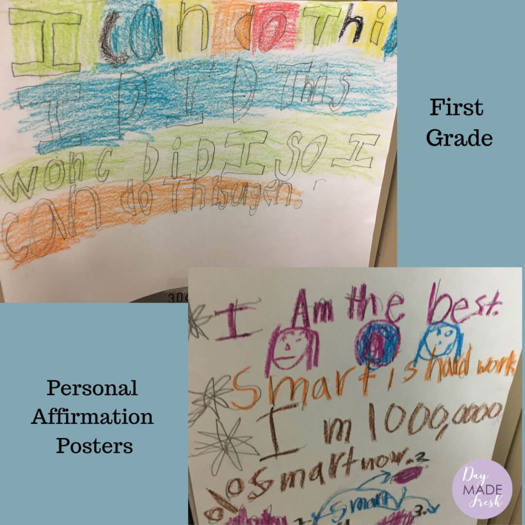 First Grade Positive Affirmation Posters to help students cope with test anxiety