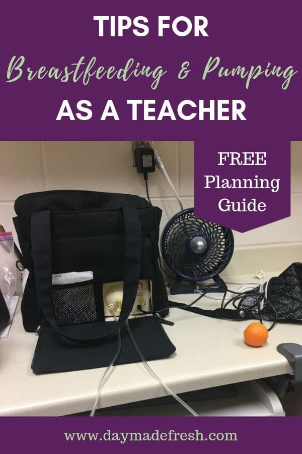 Teacher's pump bag on a desk with a fan for tips for breastfeeding and pumping as a teacher
