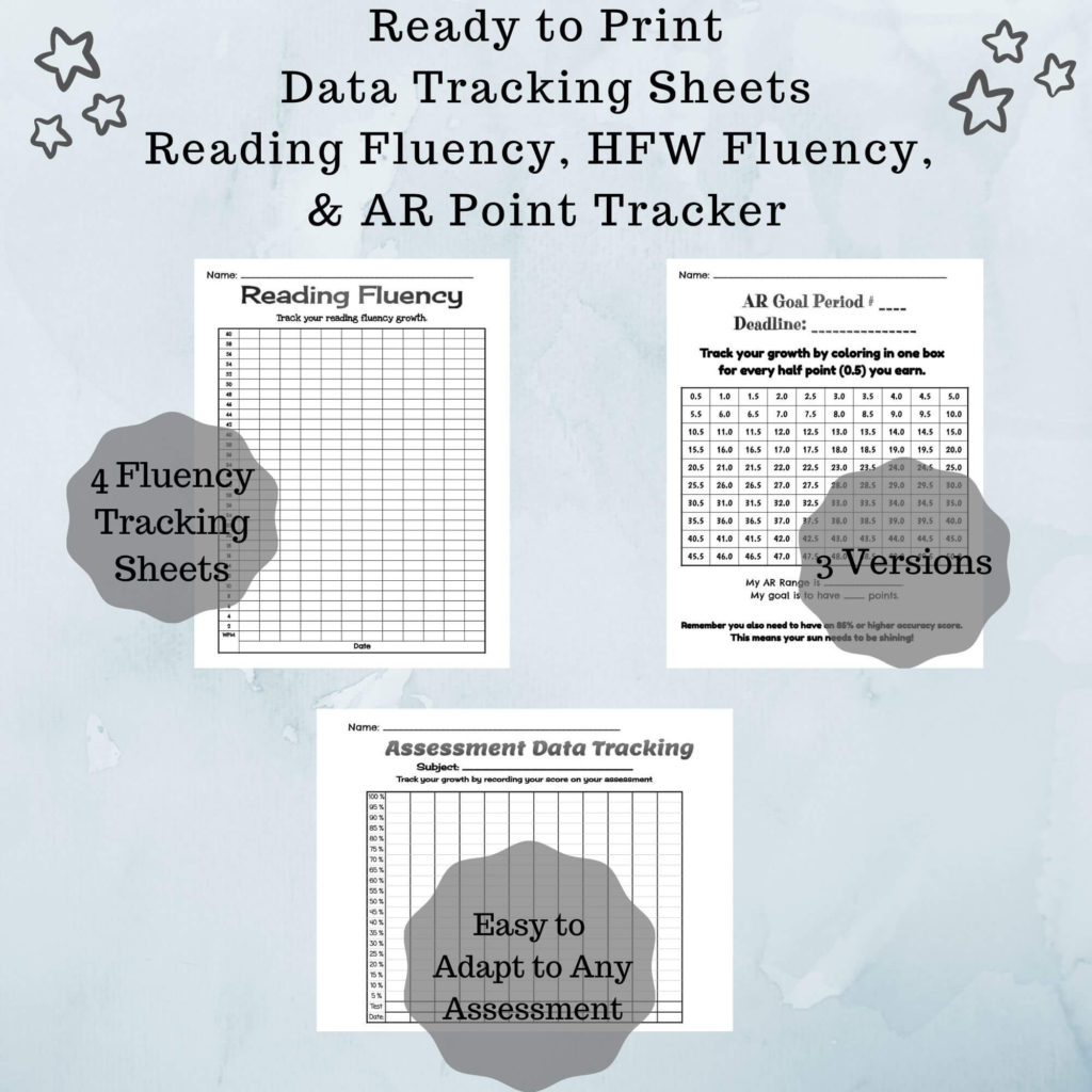 Examples of Reading Data Tracking Sheets for a Student Data Binder