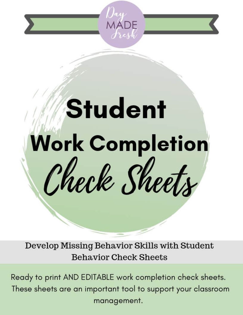 Cover of student work completion check sheets to get elementary students to complete their work