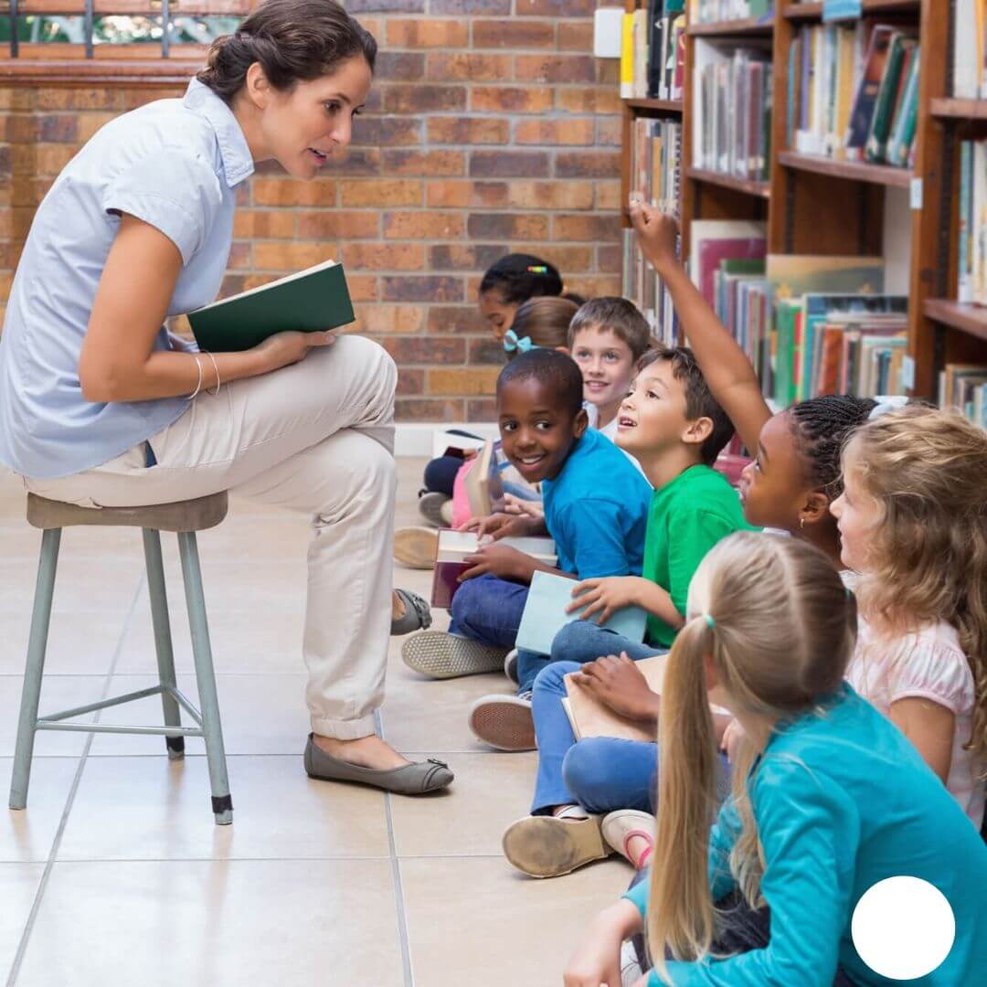 Teacher reading aloud growth mindset books to elementary students