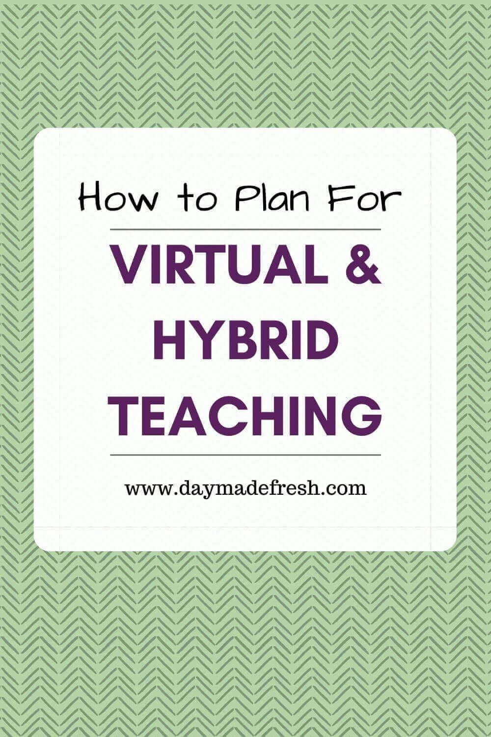 Image Text: How to Plan for Virtual & Hybrid Teaching on white square on a green patterned background