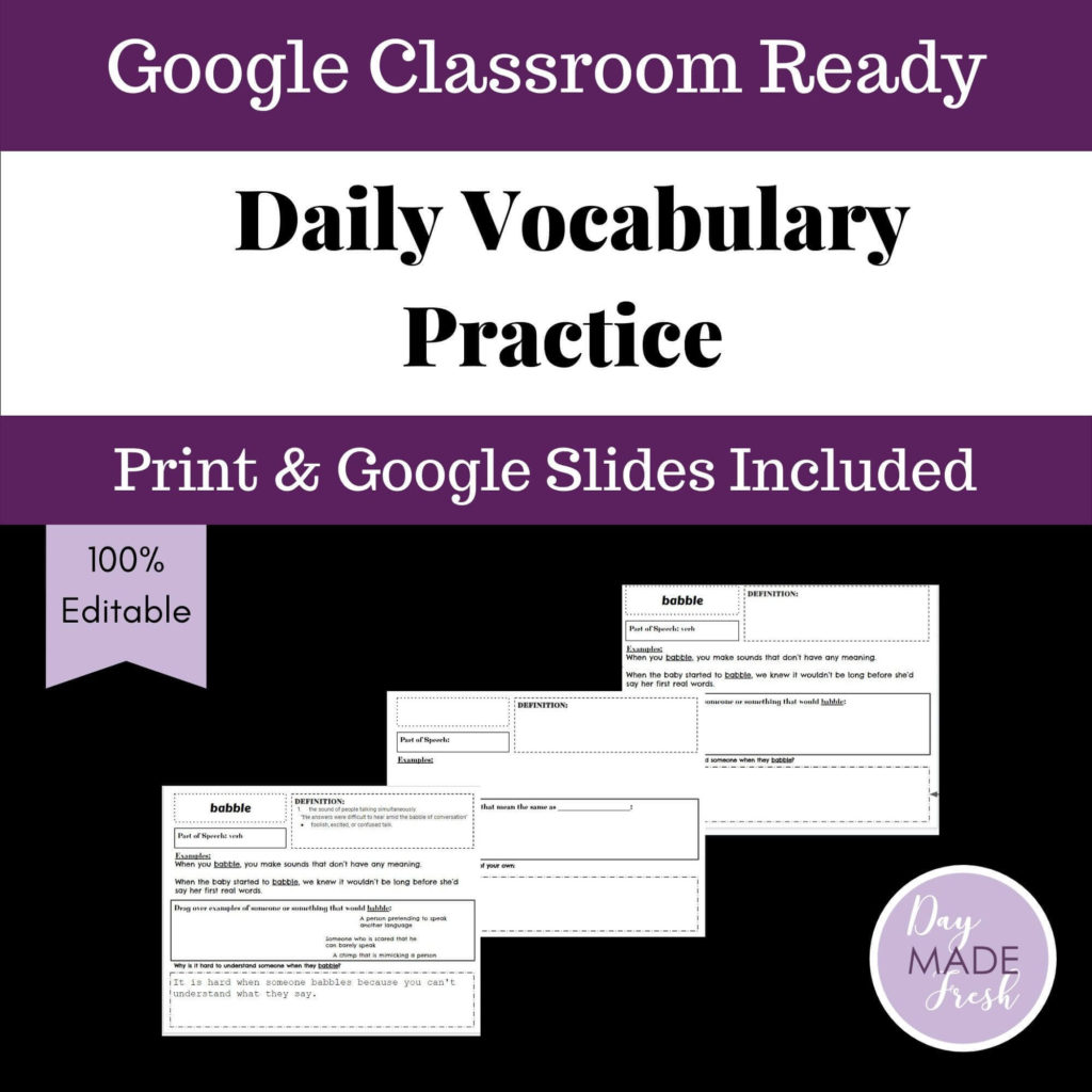 Daily Vocabulary Practice; Print and Google Slides Included
