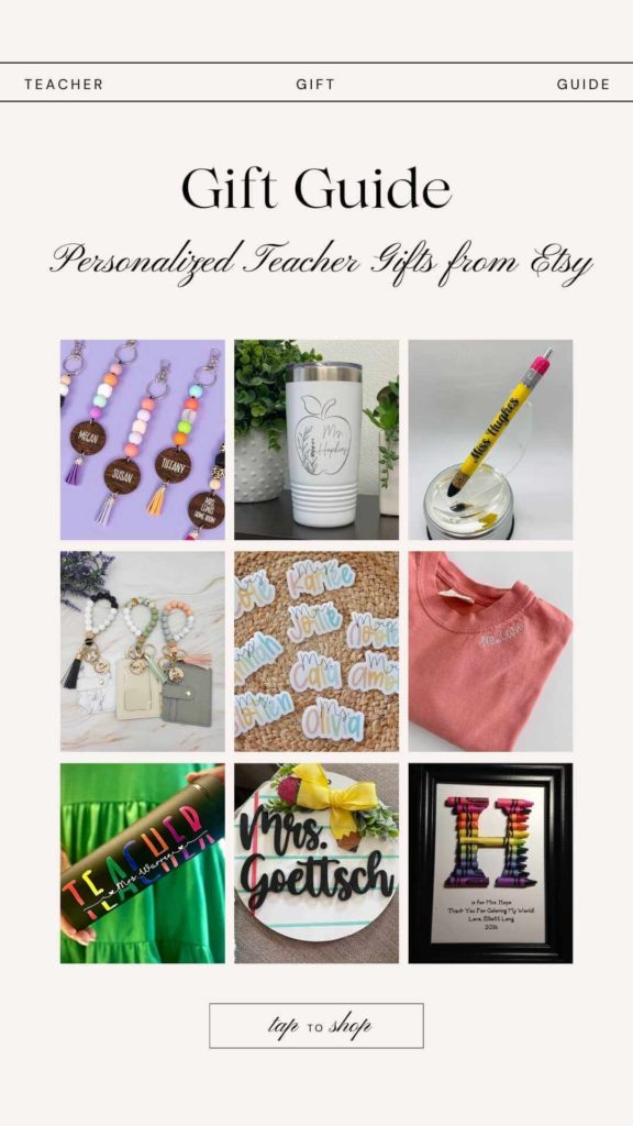 Gift Guide Collection of nine handmade teacher gifts from Etsy